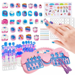 Kit de jogo de maquiagem para meninas | Conjunto de unhas decoradas, e pincéis para maquilhagem